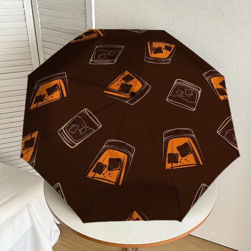 1pc Whiskey Glass Ice Pattern Umbrella Design Automatic Opening and Closing Umbrella, High-quality Travel Umbrella,  c1128067