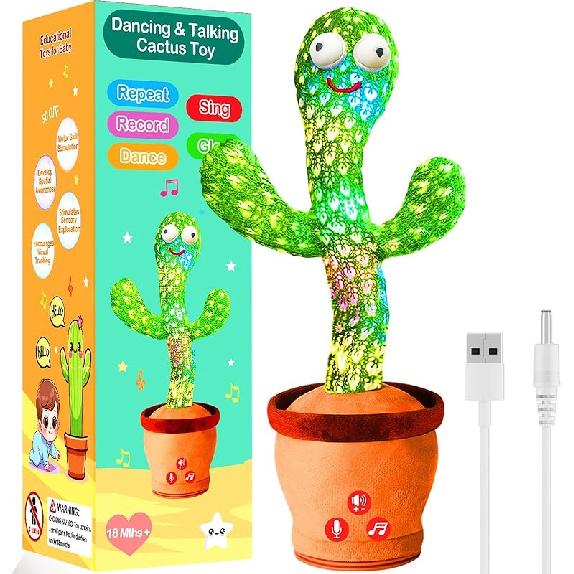 River Mill Rechargeable Dancing Talking Cactus Toy, Interactive Singing Mimicking Cactus Baby Toy, Baby Toys Gifts w/Exclusive English Songs for