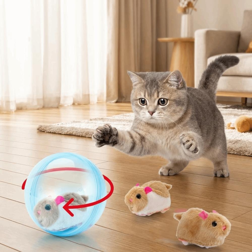 Built-in Plush Animal Interactive Cat Toy Transparent Hamster Chasing Ball  Training