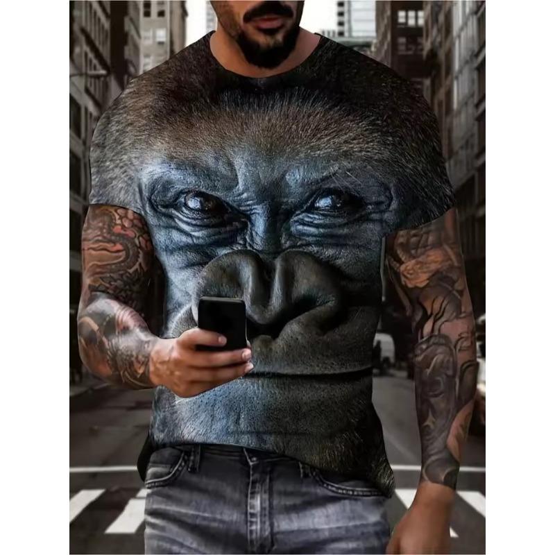 3D Print Gorilla Graphic Tshirt for Men Summer Short Sleeve Plus Size Men's T-shirt New In Casual Animal Gorilla Pattern Tshirt