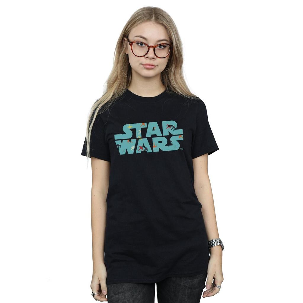 STAR WARS Womens/Ladies Retro X-Wing Pattern Logo Cotton Boyfriend T-Shirt