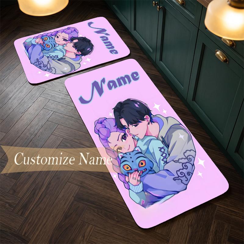 Rumi & Jinu (19) Customize Name Flannel Kitchen Mat Soft Non-Slip Kitchen Floor Runner Rug for Home Kitchen Decor