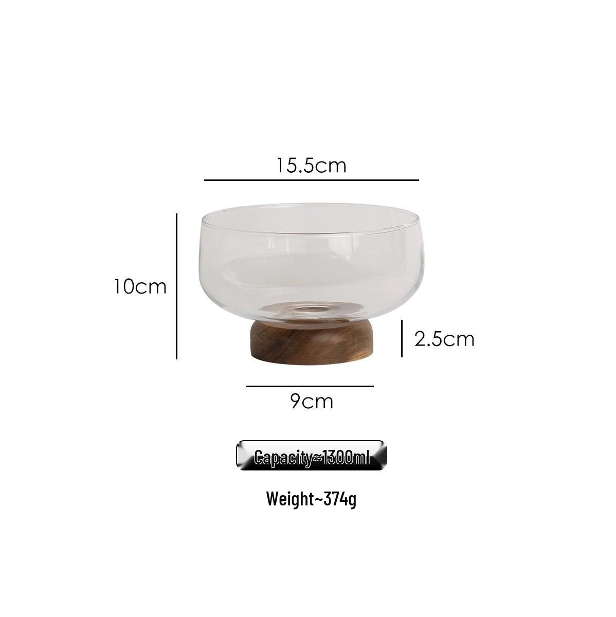 Acacia Wood High-Footed Glass Fruit Bowl and Storage Dish