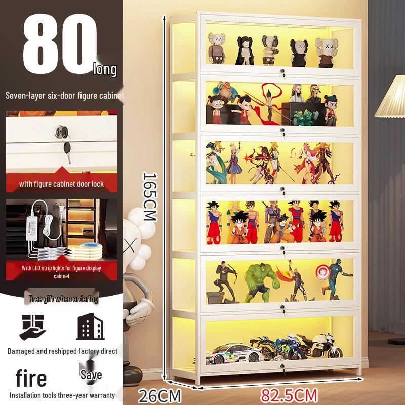 Acrylic Lockable Display Case with LED Lights for Figurines and Models, Dustproof Transparent Stand