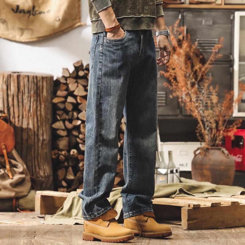 

Jie Leinong Мужские джинсы прямого кроя в американском ретро-стиле, выстиранные, с потертостями 40 (220-242 lbs)