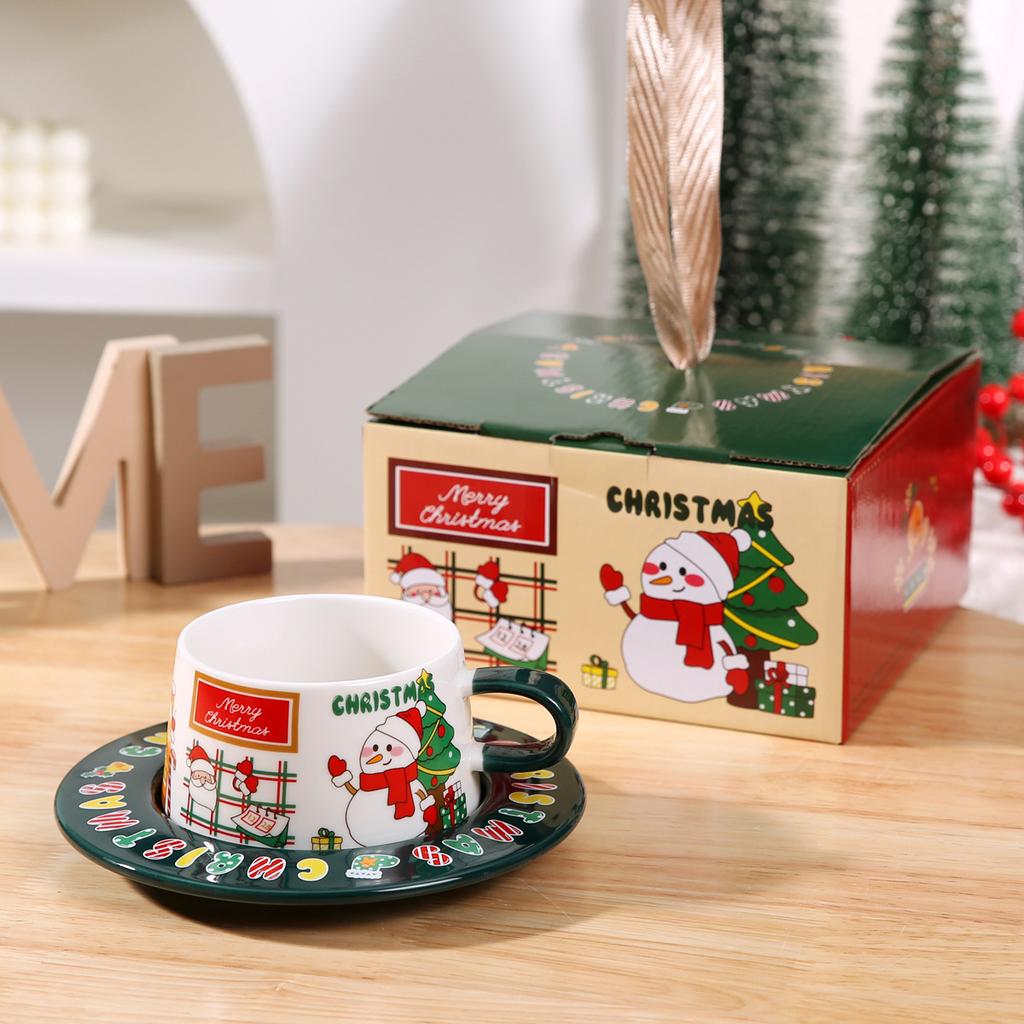 Ceramic Christmas Coffee Cup and Saucer Gift Box Set Restaurant Home Mug Tea Cup Afternoon Tea Cup and Saucer