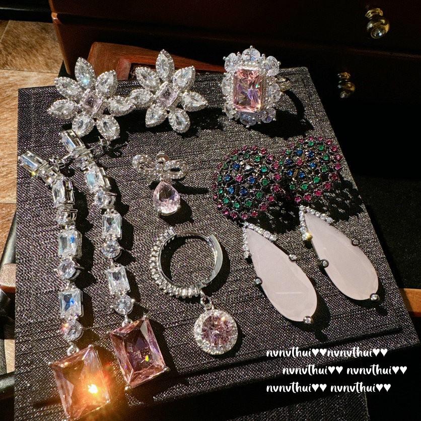 Papalacha Flower Gemstone Earrings, Rich Family Daughter Gold, Plated With 18K Gold Flower Plate Colored Treasure Zircon Water Drop Earrings