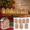 Wooden Christmas House Tabletop Decoration with Lights, Festive Desktop Ornament for Holiday Home Decor, 7 Assorted Styles Random Design