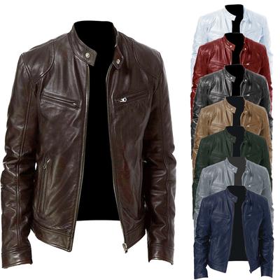 2024 Men's Leather Jacket Motorcycle Long Sleeve Coat Vintage Blazer Mens Jacket PU Leather