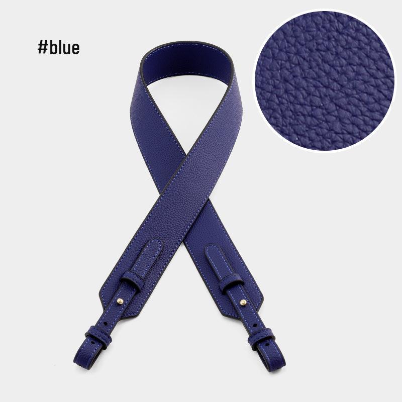 Borsa a tracolla da donna versatile con stampa blu, tracolla larga, accessorio con texture a grana di litchi
