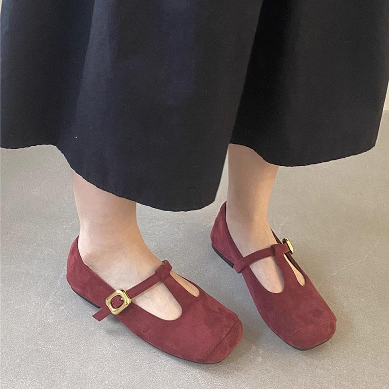 Fashion Fashion Buckle T-Strap Ladies Flats With Shoes Spring Summer Female Shallow Footwear Square Toe Women Mary Janes Flats Shoes
