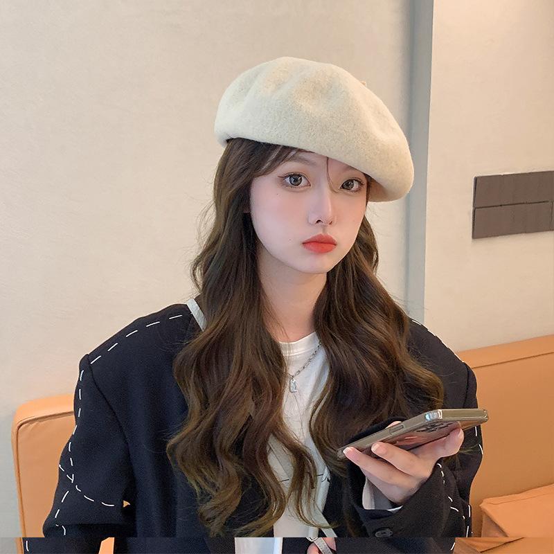 Korean Hat for Women Versatile Woolen Woolen Beret  Autumn and Winter Korean Style Fashionable Painter Hat Warm Style