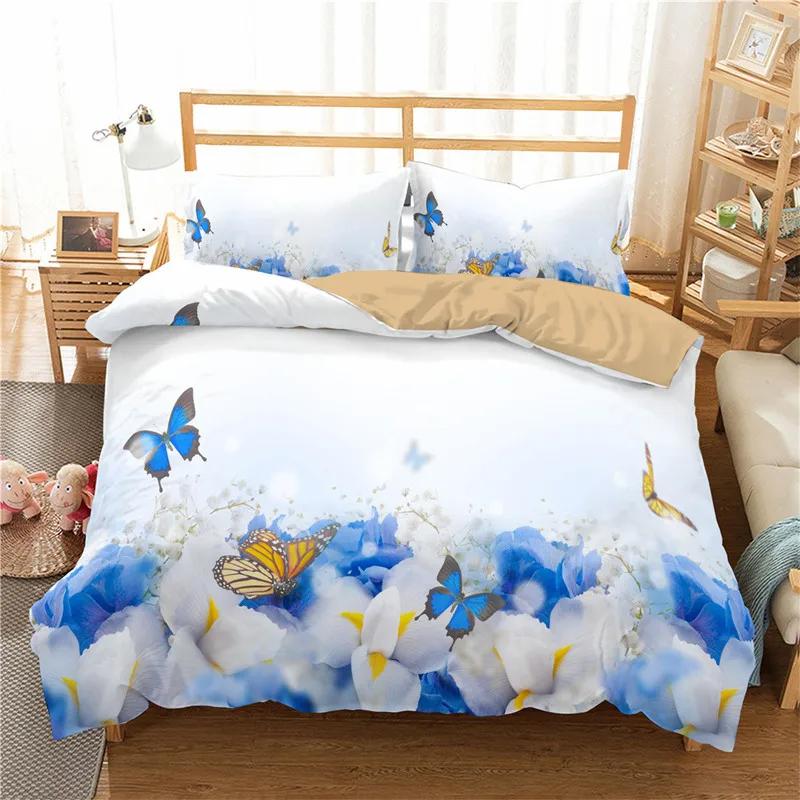Comforter Floral Butterfly Flower Bedding Set Full King For Girls Women Botanical Flowers Comforter With 2 Pillow Cases