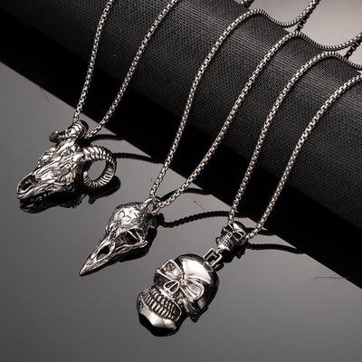 Fashion Vintage Diablo Skull Necklace Raven Sheep Head Gothic Hip Hop Punk Rock Sweater Chain