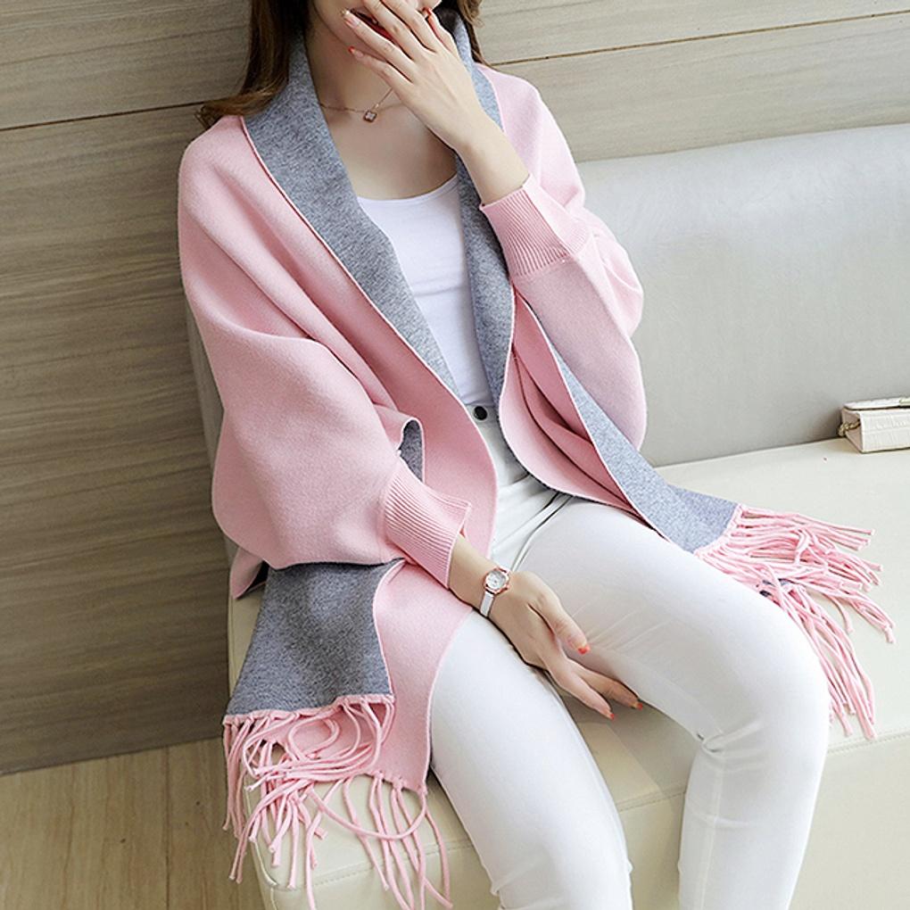Cashmere pink-gray sharomi cardigan shawl cape muffler