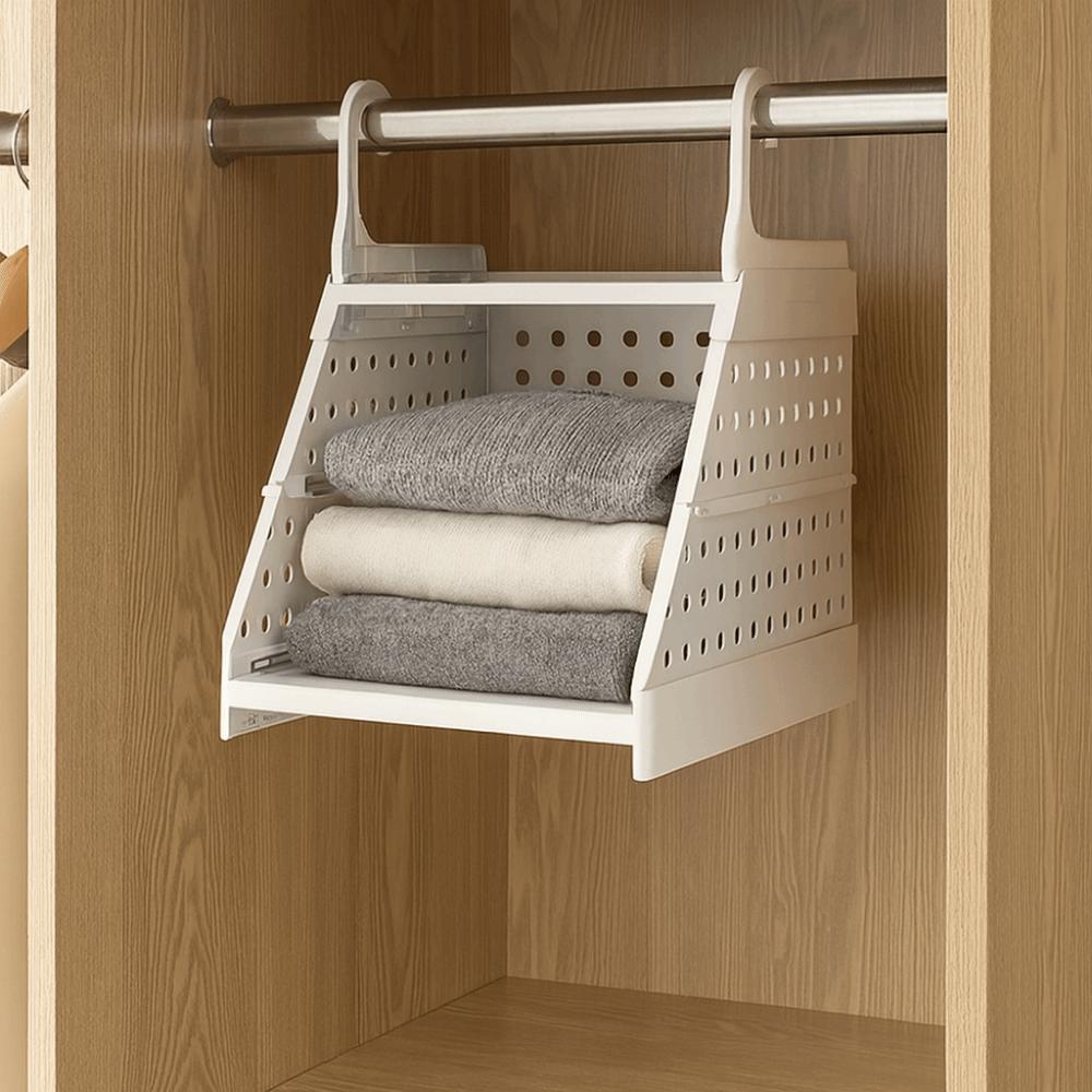 Plastic Multi-Layer Clothing Organizer Large Capacity Foldable Layered Partition Wardrobe Organizer with Hook Space Saving