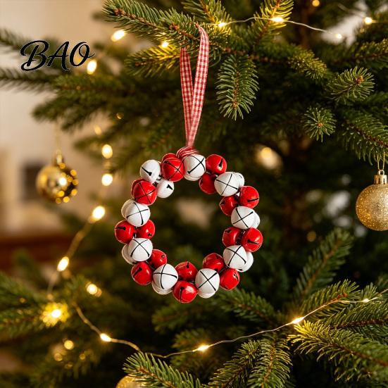 Holiday Decorative Accessories Christmas Tree Bell Pendant with Lanyard, Ring Hanging Decoration for Ornament Home Decor, Metal Multicolored