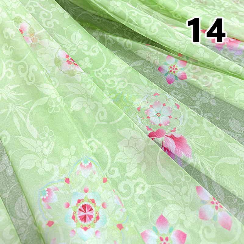 50x150cm Green Chiffon Fabric with Flower Print for DIY Ancient Style Hanfu Dress Shirts Doll Sewing Summer Organza Tulle