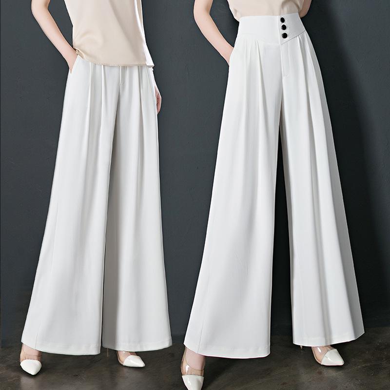 Ice Silk High-Waisted Wide-Leg Pants – Summer Thin, Draping Style for Petite, Middle-Aged Women, Versatile and Casual