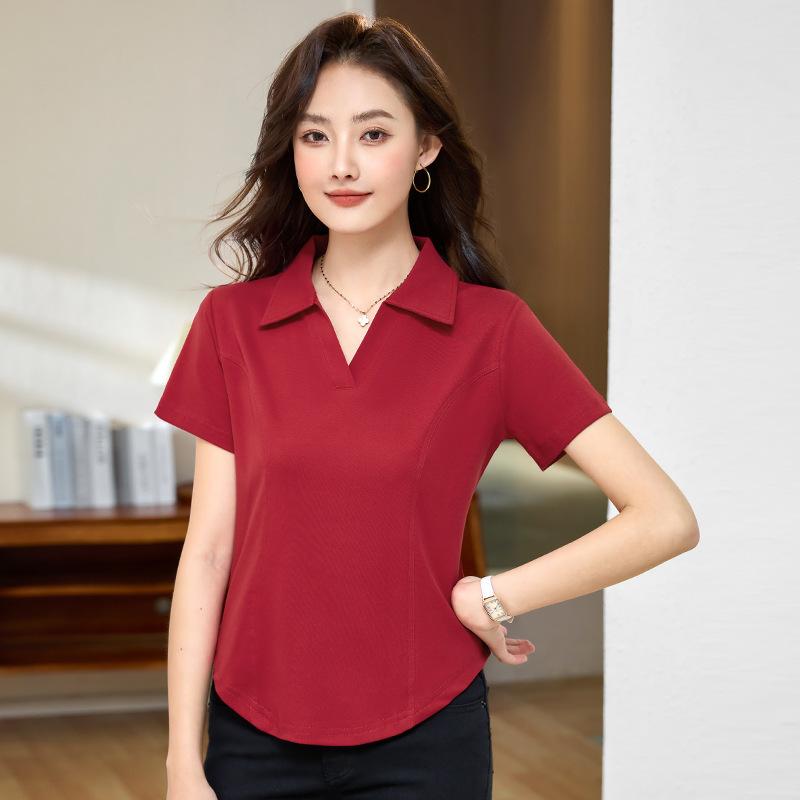 Summer Women's Slim and Thin Casual Lapel Short-sleeved T-shirt