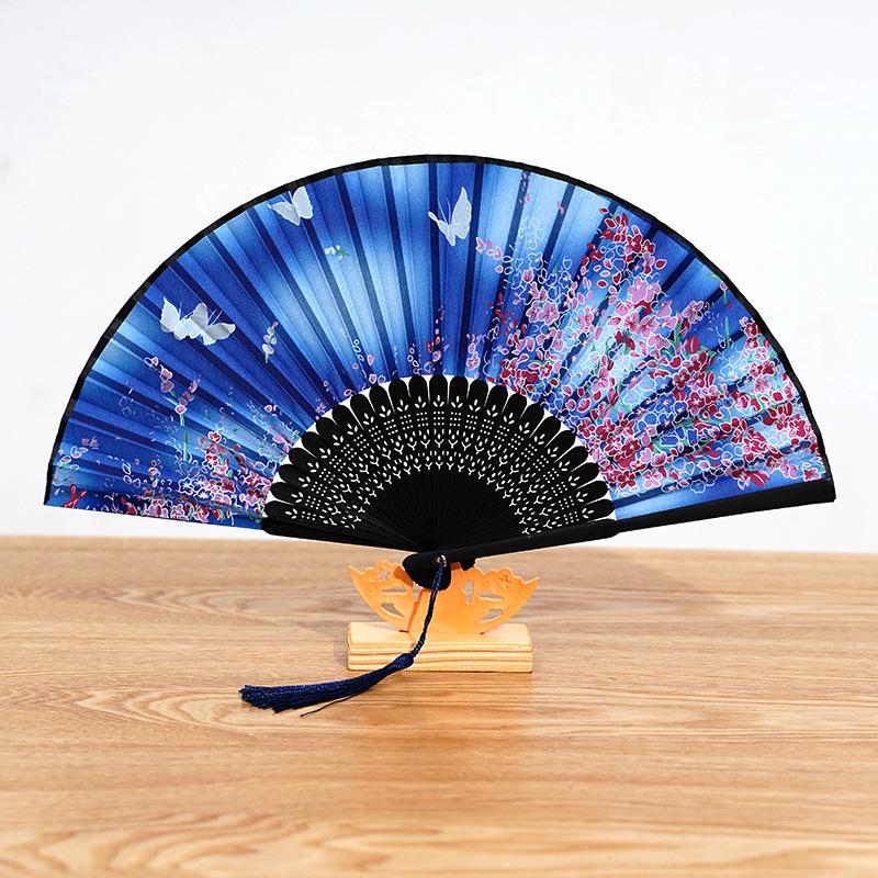 Bamboo Folding Fan, Green Smile Design, Women’s Elegant Dance Fan, Perfect Student Gift