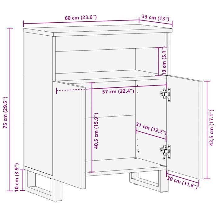 VidaXL Black Buffet 60x33x75 Cm Solid Mango Wood, Storage Cabinet, Kitchen Storage Cabinet, Furniture of 4017709