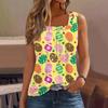 Women's Fashion Sexy Pleated Square Neck Easter Print Sleeveless Vest Top