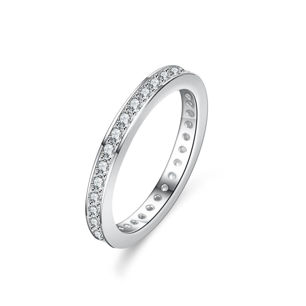 Women's Moissanite Eternity Ring in S925 Silver: Geometric Pave Design