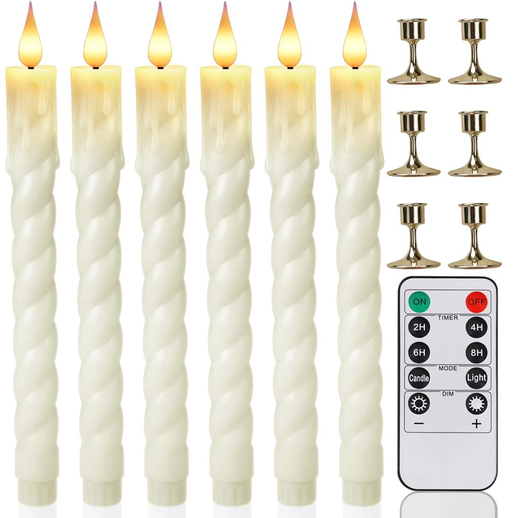 Long Christmas LED Candle with Remote Timer Flameless Ivory Taper Candles Battery Powered Church Flickering Candlesticks Light