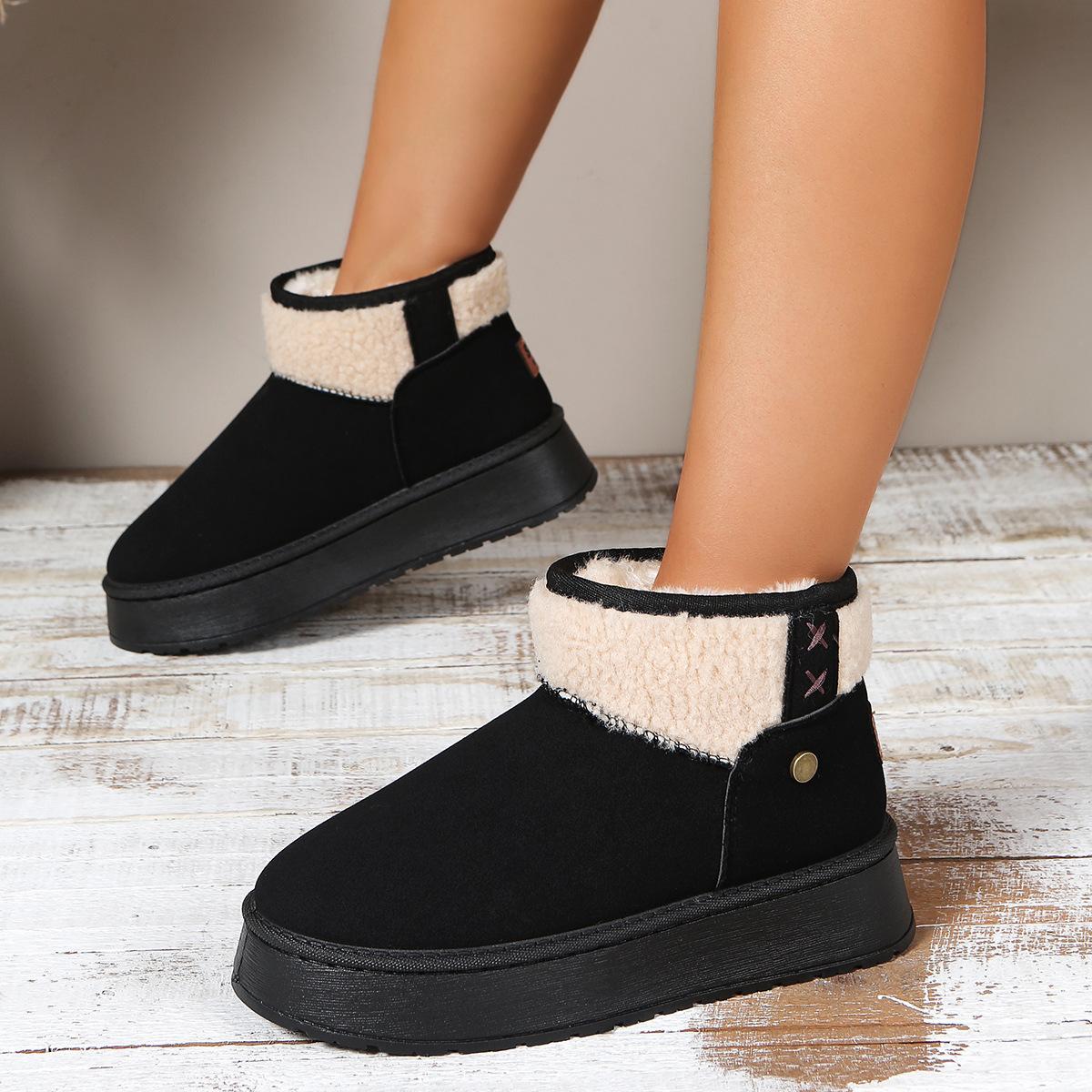 

Women s Wide Width Platform Snow Boots, Slip-On Faux Fur Cuff Booties, Minimalist Winter Boots for Women 42 чорний