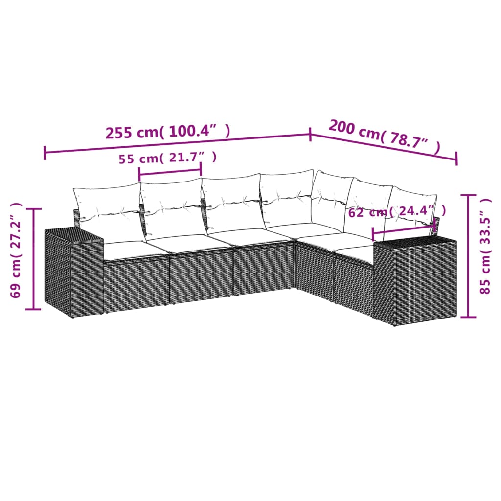 6 Piece Garden Sofa Set with Cushions Brown Poly Rattan