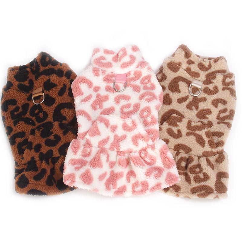 Leopard Dog Dress Coat Winter Fleece Pullover Sweatshirt Pet Clothes Sleeveless Vest Hoodies Puppy Skirt For Small Dogs Chiwawa 5