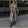 Elegante cappotto lungo con revers in pelliccia da donna con lacci, manica lunga, tascabile, in lana, lungo soprabito 2025, nuovo capospalla da donna di alta moda