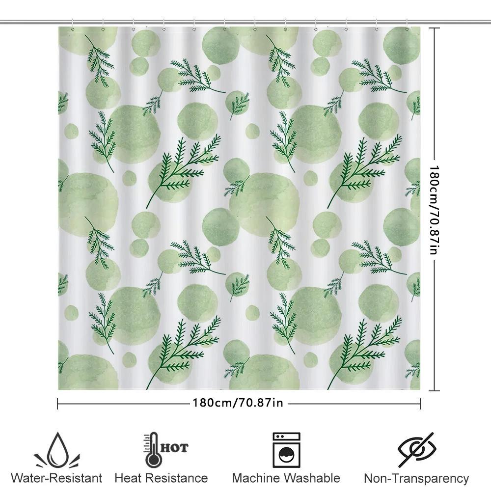 Green Plant Leaves Shower Curtain Fabric Home Decor Waterproof Bathroom Hanging Rod Hook Shower Curtain Shower Decoration