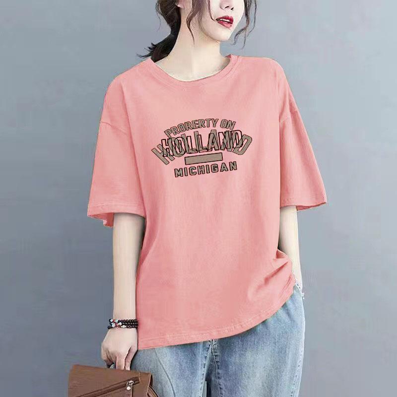 Women's Summer Round Neck Loose Short Sleeved T-shirt Printed Loose Commuting Top