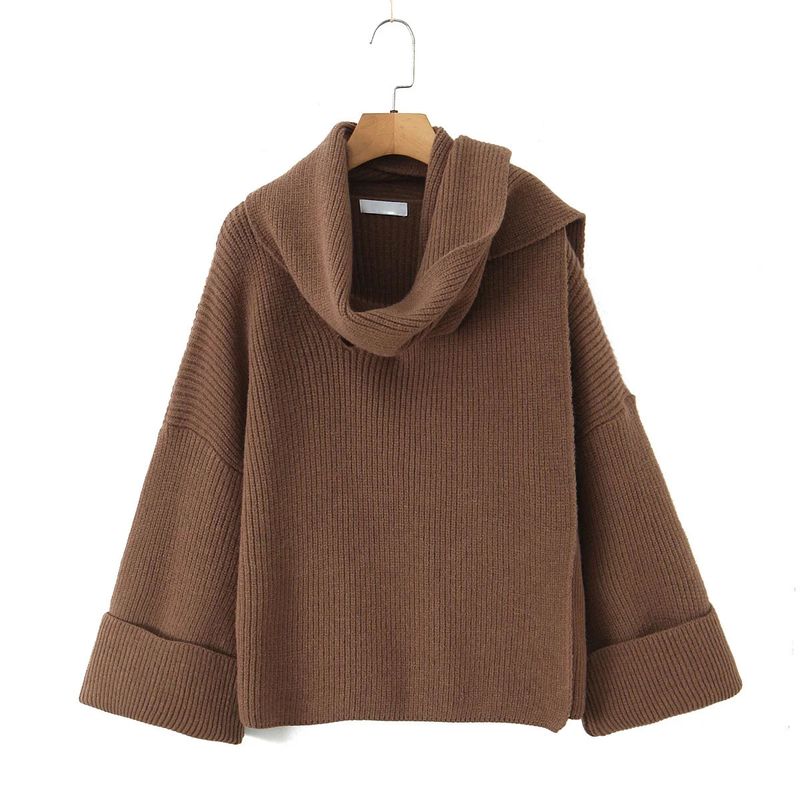 Fall New Women's Clothing French Retro Design Idle Style Loose Scarf Sweater Knitted Cardigan Top