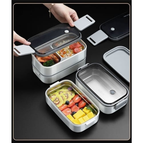 TIMDU Stainless Steel Lunch Box, Large Capacity, Two-Tier, Rice Container, Lunch Jar, Side Dish Container, Insulated, Microwaveable, Office Worker, Va