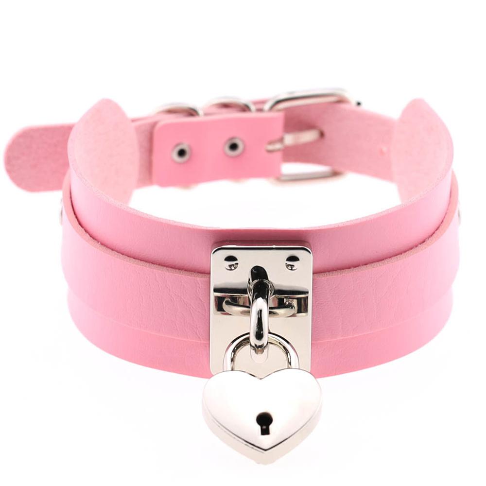 Heart Choker Necklace For Women lock Collar Leather Chockers Goth Punk Jewelry