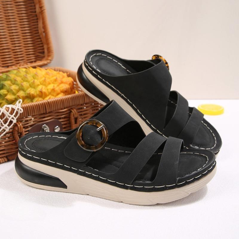 Plus Size Women Thick Sole Hook‑and‑Loop Stitched Sports Wedge Sandals