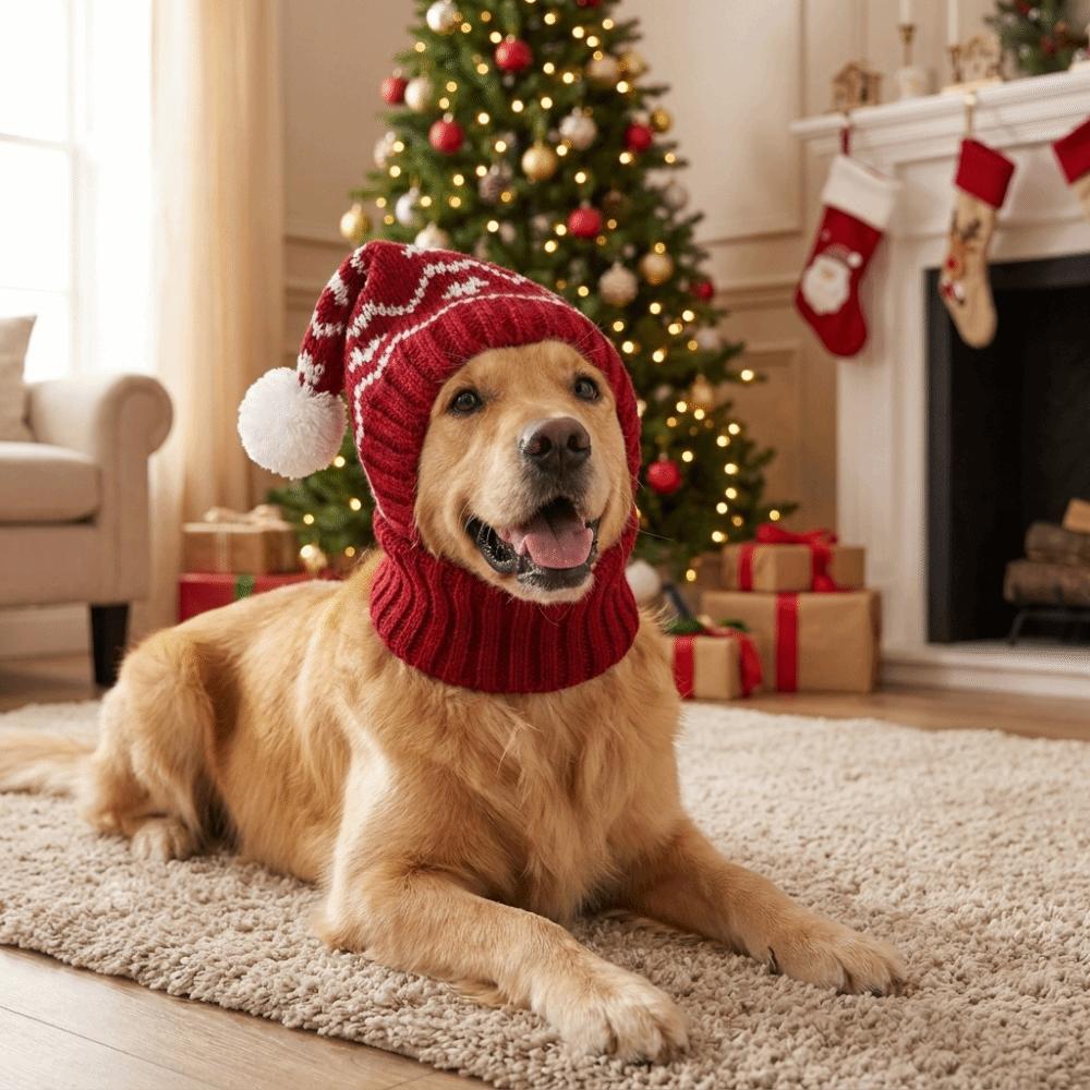 Red Pet Headwear Soft Cat Decorative Hat Christmas Pet Hat Christmas Dog Knitted Hat  Christmas