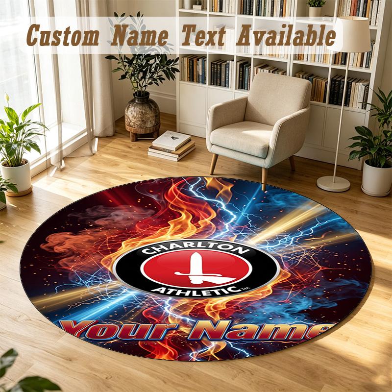 Round Rug Custom NameCharlton Athletic Pattern Non Slip Carpet Home Floor Decor