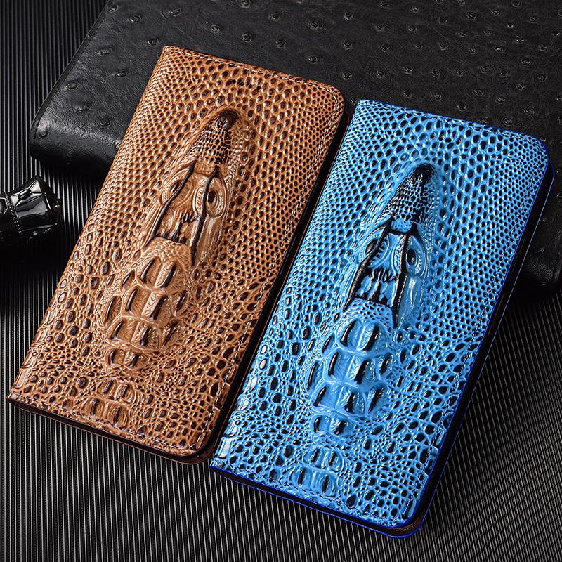 Crocodile Head Genuine Flip Leather Case for Xiaomi Poco X3 X4 X5 X6 X7 NFC F5 F6 F7 M3 M4 M5 M5S M6 M7 Pro Ultra Cover Cases