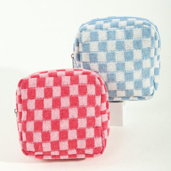 Checkered Period Bag for Women Girls Knitted Sanitary Napkin Bag Cute Menstrual Pad Pouch Tampon Holder for Purse