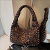 Womens Leopard Print Rivet Square Crossbody Bag Small Shoulder Handbag Winter Fashion Accessory