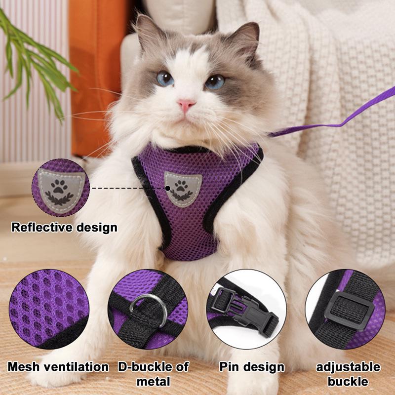 Breathable Vest-Style Harness Leash for Small To Medium Dogs and Cats