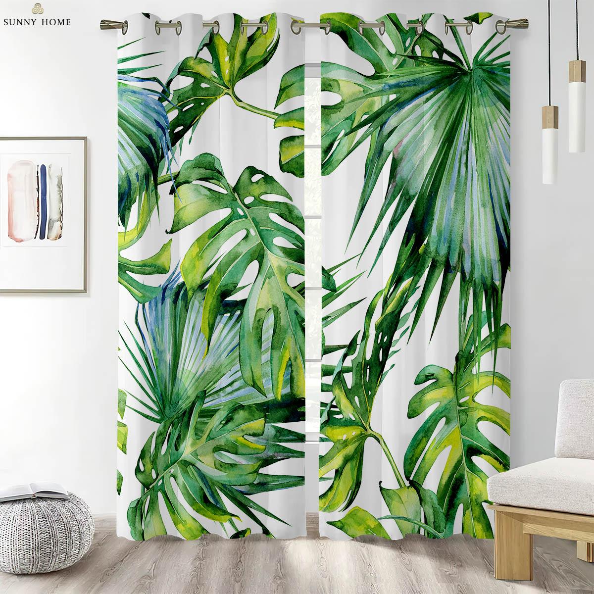 

Комплект из 2 предметов тропической растительности золотисто-зеленые шторы в пасторальном стиле для кухни, гостиной и спальни декоративные шторы W50xH140(CM)x2PCS&Grommet Top