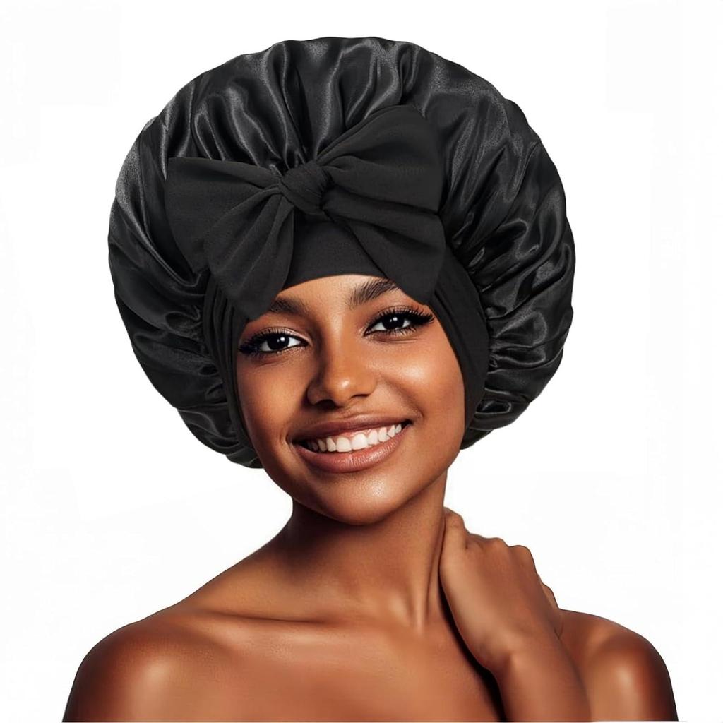 Women's Reversible Double-Layer Satin Nightcap with Ribbon - High Elasticity Round Hat for Hair Protection