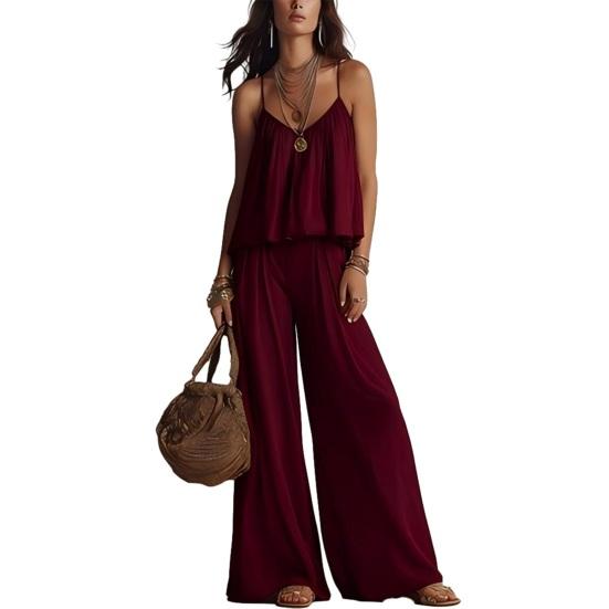 Summer 2 Piece Sets for Women, Spaghetti Strap Tank Top And Wide Leg Pants Lounge Set, Beach Vacation Travel Outfits
