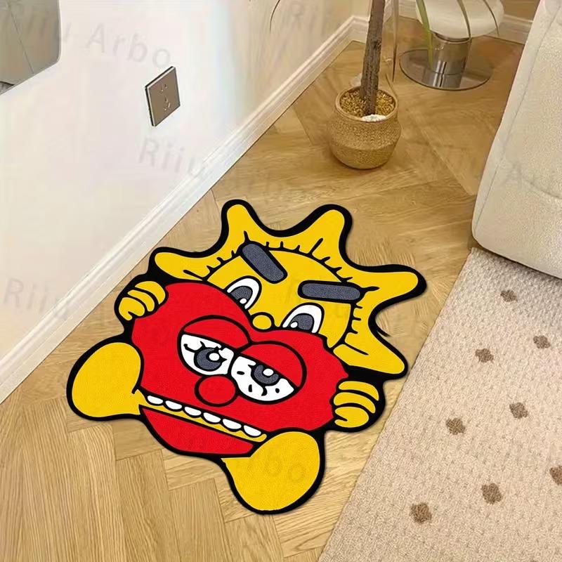Shaped Cartoon Sun with Heart Doormat, Non-Slip, Absorbent Entryway Mat, Bedroom Bedside Rug, Home Decor