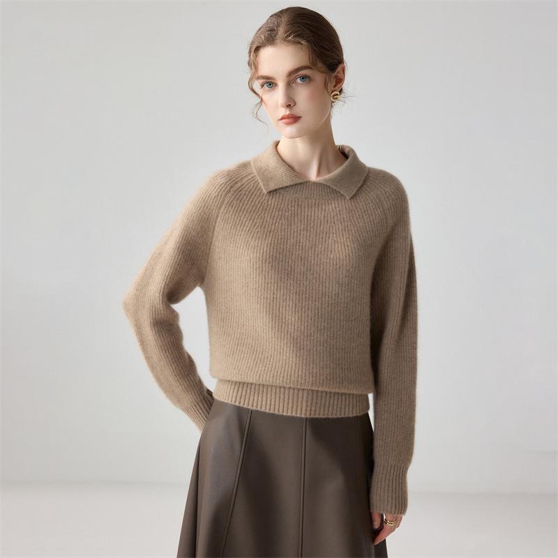 Elegant Lapel Cashmere Knitwear: Women's Long Sleeve Doll Collar Casual Sweater